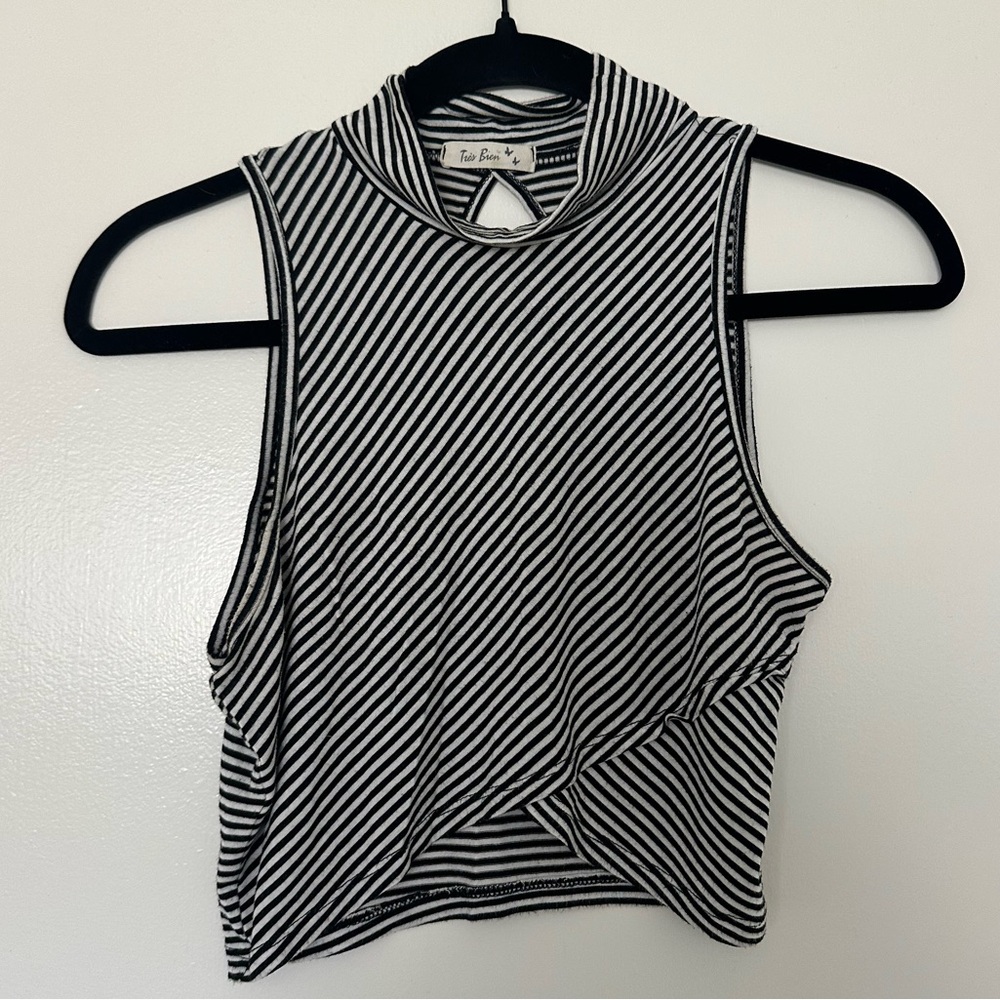 Striped Black and White Sleeveless Crop Top